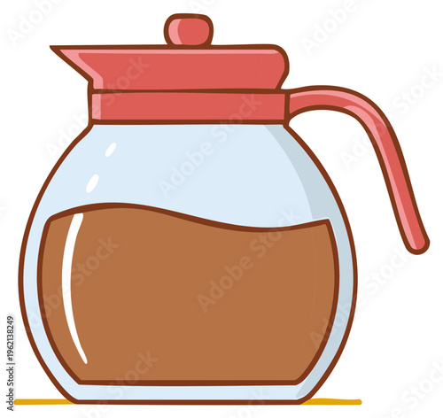 Cute cartoon illustration of a classic glass coffee pot filled with fresh brewed coffee