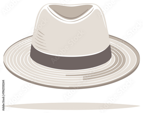 Classic light-colored fedora hat with a dark band and textured brim