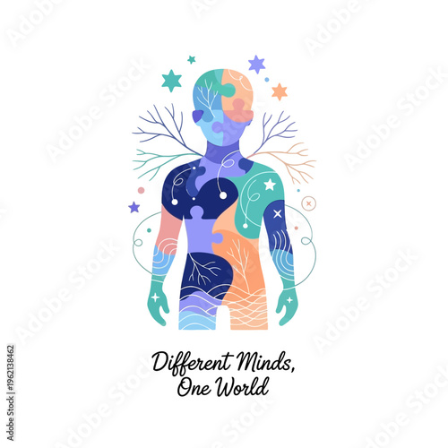 World Autism Awareness Day Exclusive Vector Sticker – Neurodiversity Concept Illustration