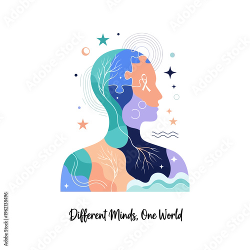 World Autism Awareness Day Exclusive Vector Sticker – Neurodiversity Concept Illustration