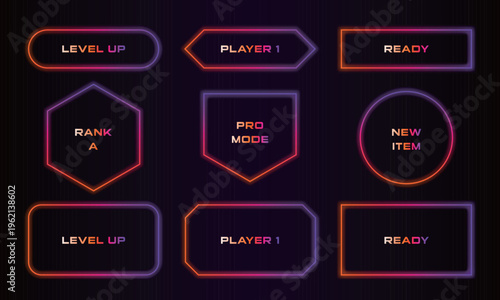 Neon Game UI Frame Set HUD Badges Esports Design
