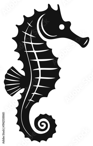 Elegant Seahorse Silhouette with Detailed Spines and Curled Tail
