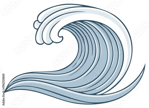 Stylized Ocean Wave with Curling Crest Marine Element Cartoon Illustration