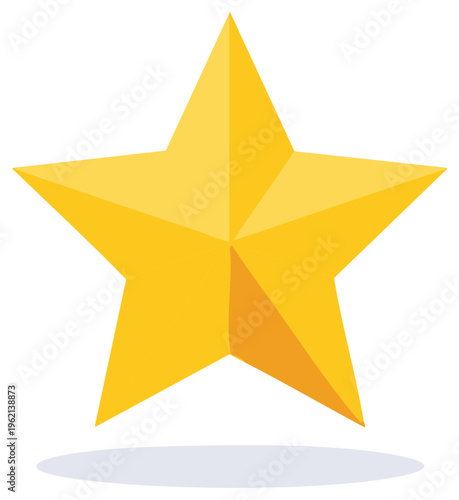 Single Golden Star with Shadow Award Achievement or Decorative Design Element Isolated