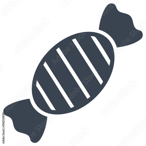 Simple dark blue candy wrapped in foil with white stripes on a white background