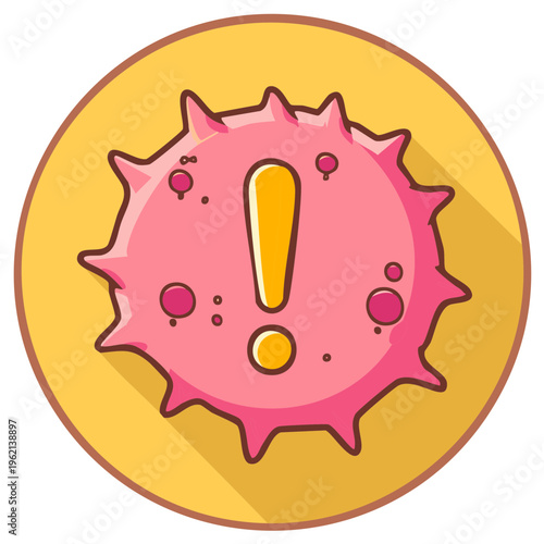 Cartoon Bacteria with Exclamation Mark Symbol, Warning Icon, Danger Alert
