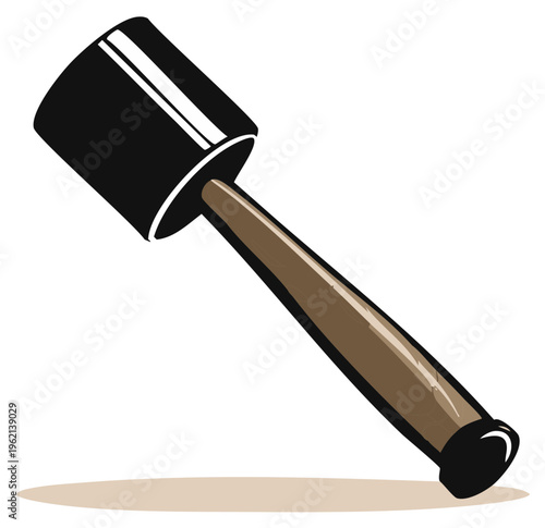 Illustration of a wooden and black mallet tool
