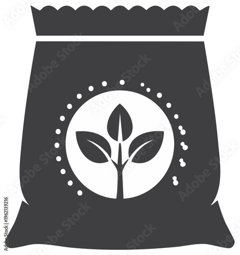 Bag of Fertilizer with Plant Icon Symbolizing Growth for Sustainable Gardening