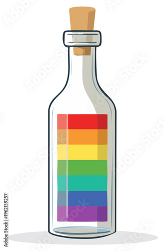 Glass bottle with rainbow colored layers inside, illustration