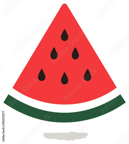 Simplified and stylized watermelon slice with seeds shows a summer fruit icon and abstract vector illustration