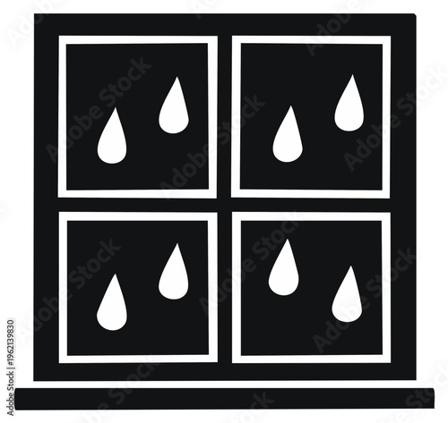 Raindrops on window pane black and white icon simple vector illustration of a rainy day