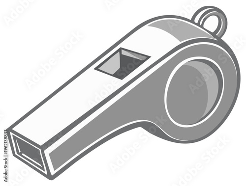 Gray and White Whistle Vector Illustration Tool for Signaling and Sport Training Equipment.