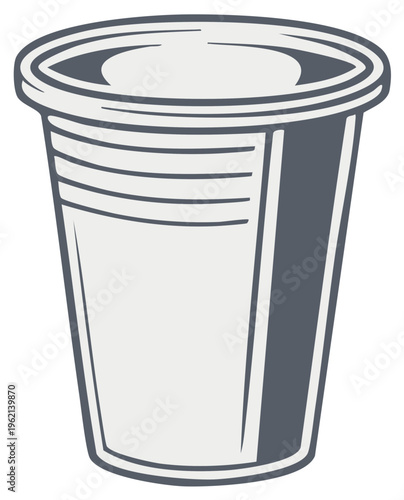 Disposable plastic cup with textured sides and ribbed rim stylized illustration