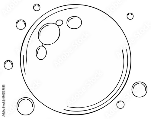 Bubbles and larger round shape outline illustration.