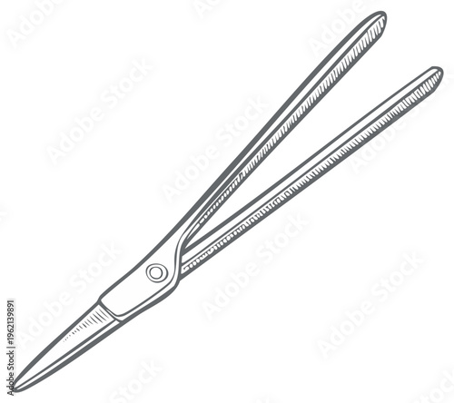 Detailed illustration of tweezers with engraved line art style