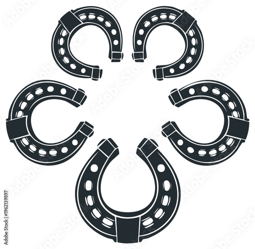 Black Horseshoes Pattern Vector Illustration Representing Good Luck and Fortune
