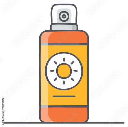 Vibrant sun protection spray bottle illustration with sun icon for summer skincare
