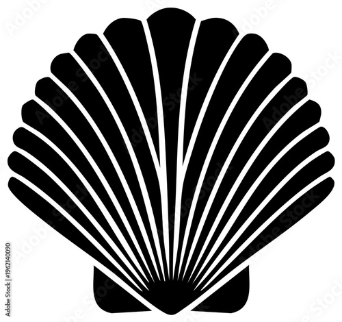 Black Silhouette of a Scallop Shell with Radial Fins