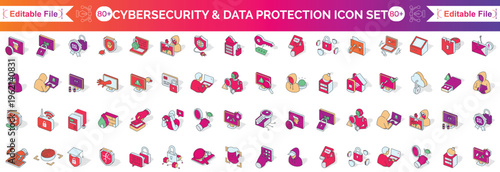 Cyber Security big icon Collection. Thin Line Set Contains Such Icons As Security, Technology, Cyber Crime, Password, Malware, Data Leak, Email Virus, Hacker, Firewall And More. Simple Web Icons Set.