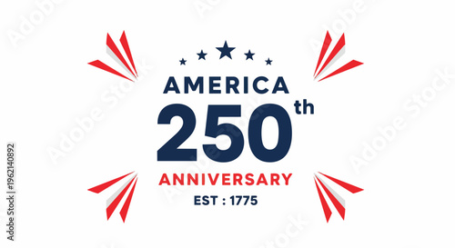 Patriotic illustration of US 250th anniversary logo with red and blue elements on white background, concept for commemorative event, patriotic holiday promotion and national pride celebration.