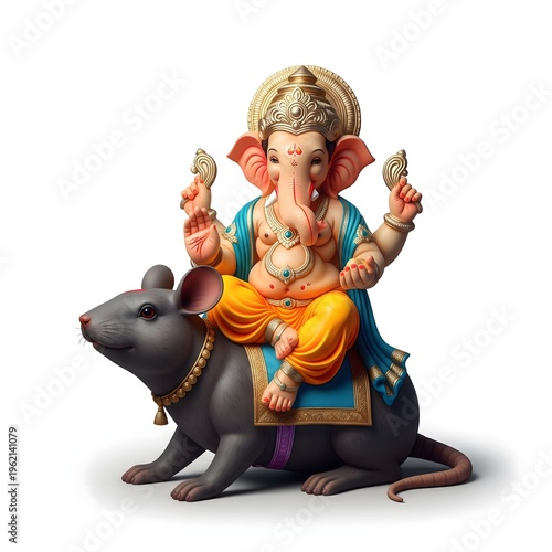 AI Generated Illustration for Happy Ganesh Chaturthi Festival for Invitation, is one of the best-known and most worshiped god in the Hindu religion lord Ganesha of Indian wedding festival tradition