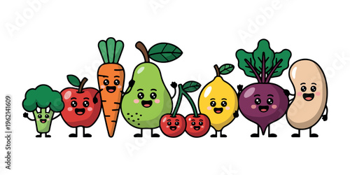 Cute Vegetable Cartoon Characters Set, Healthy Food Illustration