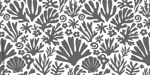 Seamless pattern with hand drawn organic botanical shapes in a minimalist modern style