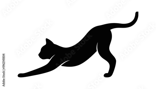 Elegant Stretching Cat Silhouette – Yoga Inspired Minimal Vector