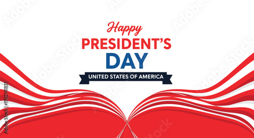 Vibrant and stylish President's Day design with red and white American flag waves, concept for patriotic celebrations, national holiday greetings, and social media campaigns.