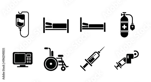 Medical Icons Set: Hospital Equipment, Health Care, and Medical Devices Collection