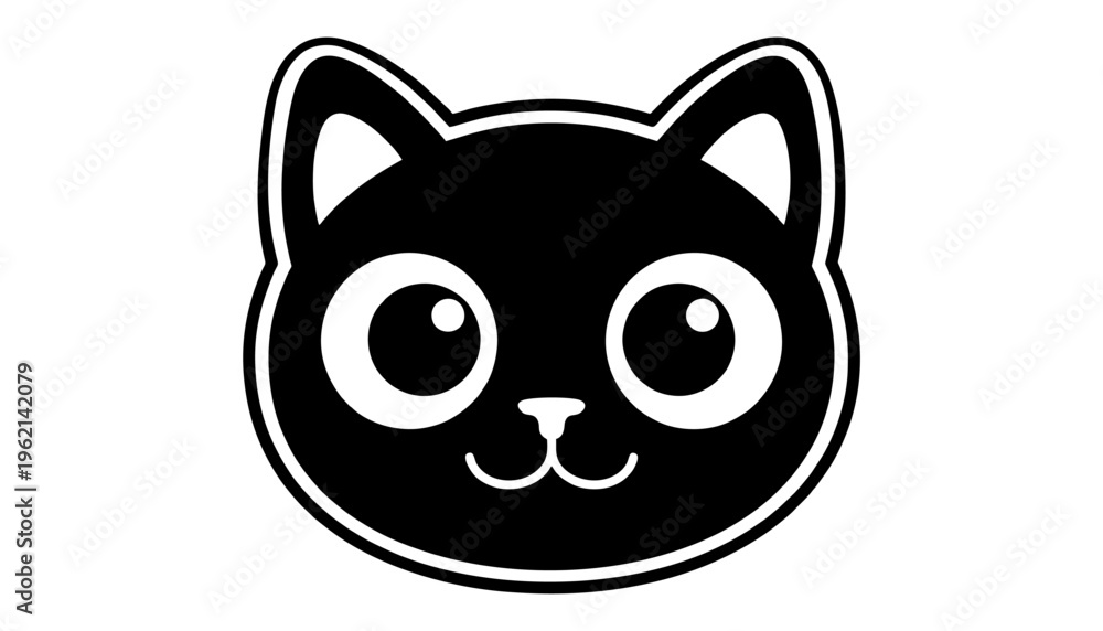 Fototapeta premium Cute Cat Face Silhouette with Big Eyes – Viral Sticker Style Vector