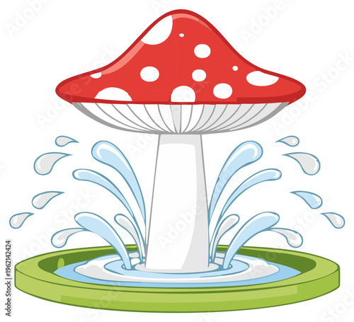 Red and White Mushroom Water Fountain Feature