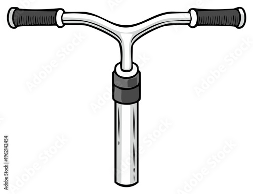 Modern T-bar handlebar and stem for urban street scooter in simple cartoon vector illustration
