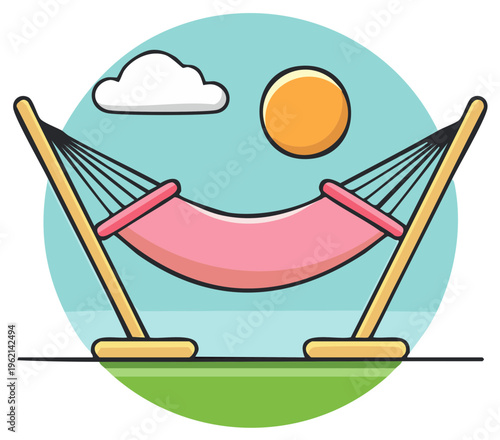 Sunny Day Relaxing Hammock Scene with Cloud and Sun Outdoor