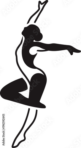 Minimalist gymnastics line art vector, female gymnast performing acrobatic handstand, athletic woman in artistic floor exercise pose
