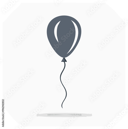 Single dark grey balloon floating with a wavy string and subtle shadow