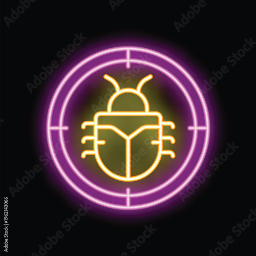Neon sign illustrating the concept of debug with a target aiming a bug, ideal for developers