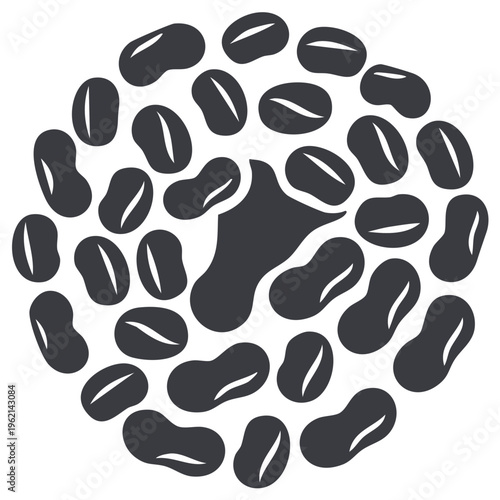 Circular Arrangement of Dark Roasted Coffee Beans Abstract Design