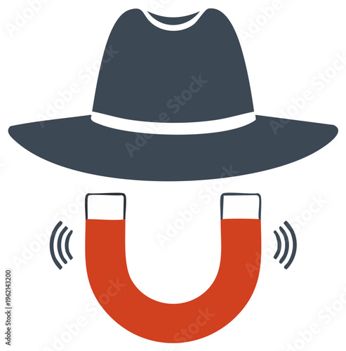 Mysterious figure with a magnetic attraction symbol representing intrigue and discovery