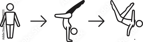 Minimalist gymnastics line art vector, female gymnasts performing acrobatic poses, artistic rhythmic gymnastics sketches on white background