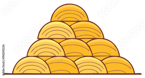 Golden Yellow Hay Bales Stacked Pyramid Shape Simple Cartoon Farm Agriculture Harvest