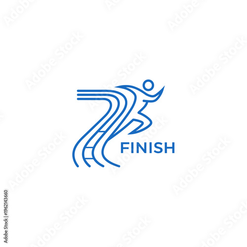 Dynamic running athletes in motion, blue line art marathon runners group, abstract athletic competition vector with speed lines and geometric shapes