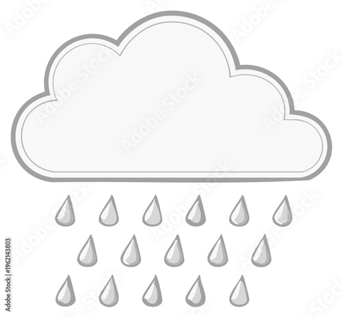 Stylized gray cloud with falling raindrops illustration symbolizing rain and weather