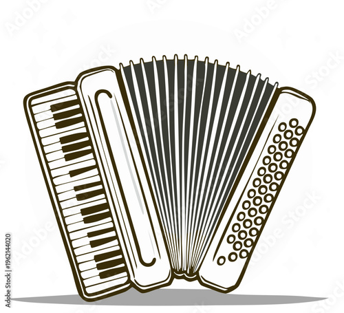 Detailed Accordion Illustration Musical Instrument Keyboards Bellows Sound Harmonics Traditional Music Concertina Handheld Instrument Art