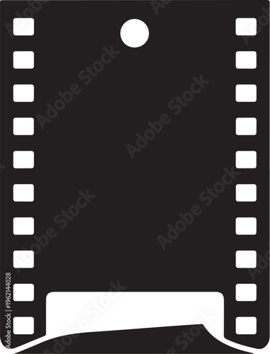 Film strip icon, movie clapboard symbol, black and white vector graphic, cinematic element