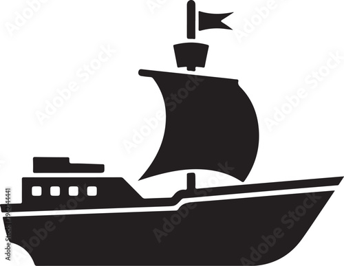 Sailing Ship, Pirate Vessel, Black Icon, Vector Illustration, Nautical Symbol
