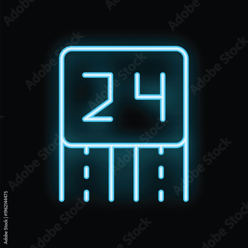 Glowing neon blue road sign showing number twenty four indicating speed limit over black background