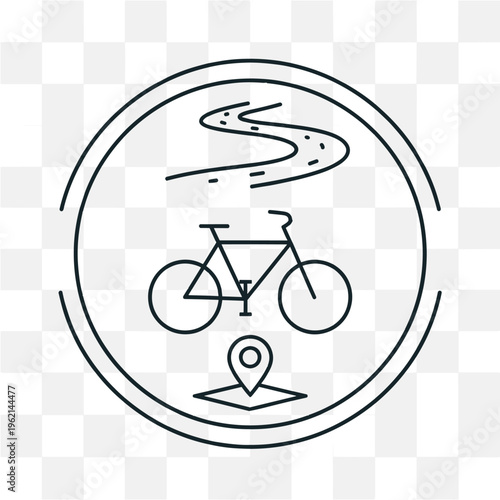 Minimalist bicycle navigation icon vector, cycling route map pin symbol, bike path tracking emblem for travel apps and sports signage