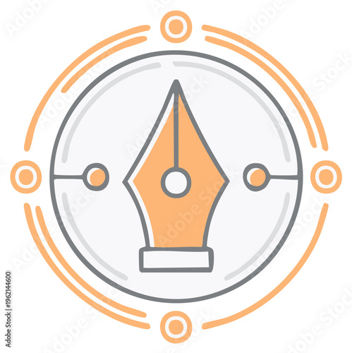 Modern digital pen nib logo with circular graphic elements and clean design