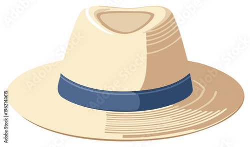 Straw Panama Hat with Blue Ribbon, Men's Summer Fashion Accessory, Style Icon for Beach Holidays
